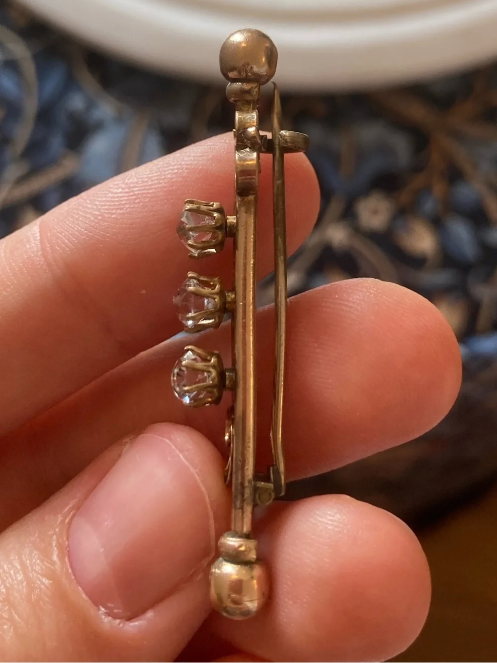 Antique Victorian Old Mine Cut Triple Paste Stone Gold-Filled Brooch